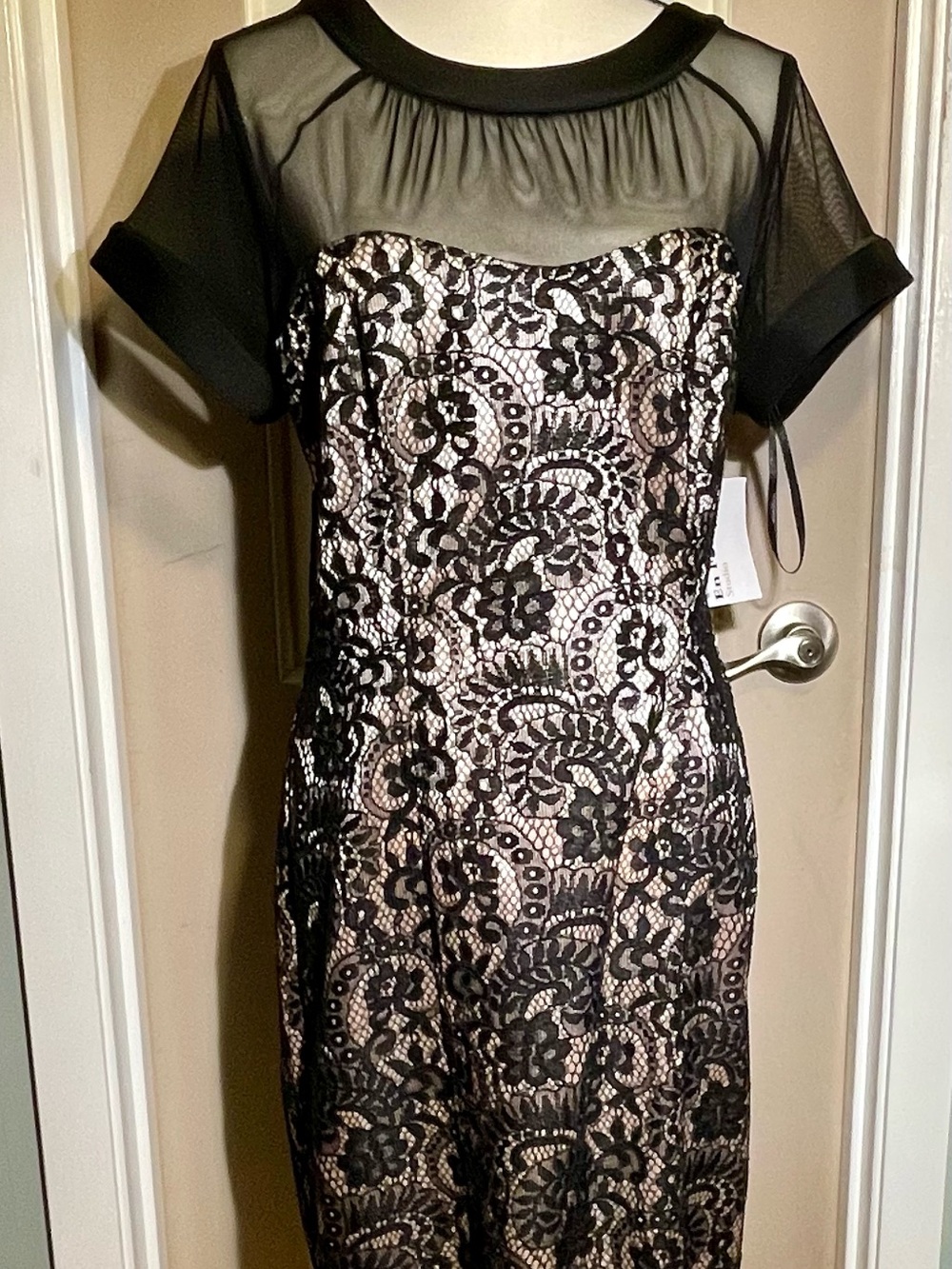 Enfocus Studio Black Lace Midi Dress with Nude Lining
